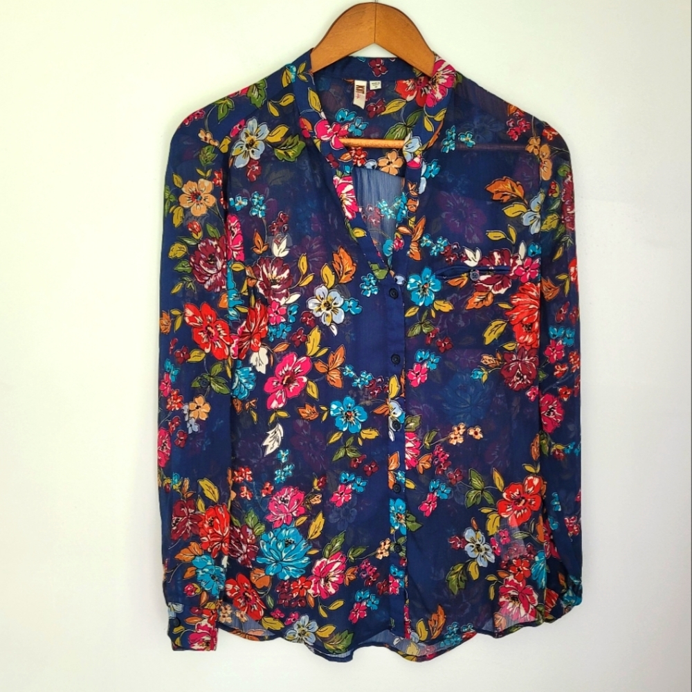 KUT From Kloth |  Navy Sinclair Chiffon Floral Blouse - Picture 2 of 6